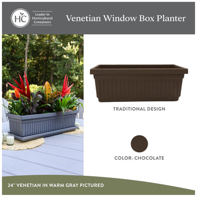 The HC Companies 24-Inch Venetian Window Planter Box with Drain Plug, Chocolate