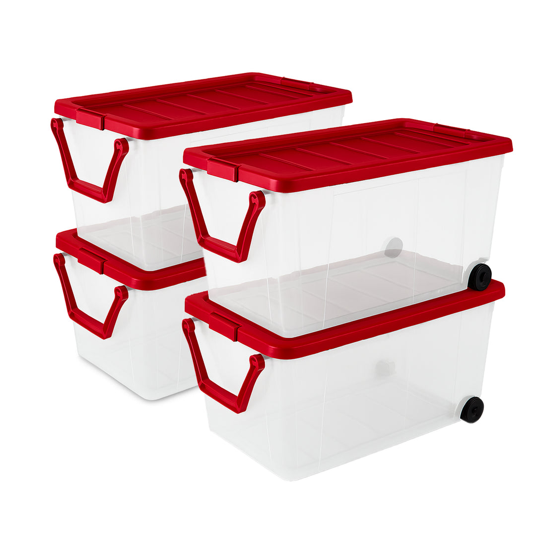 Sterilite 160 Qt Wheeled Storage Box, Large Plastic Container with Lid, 4 Pack