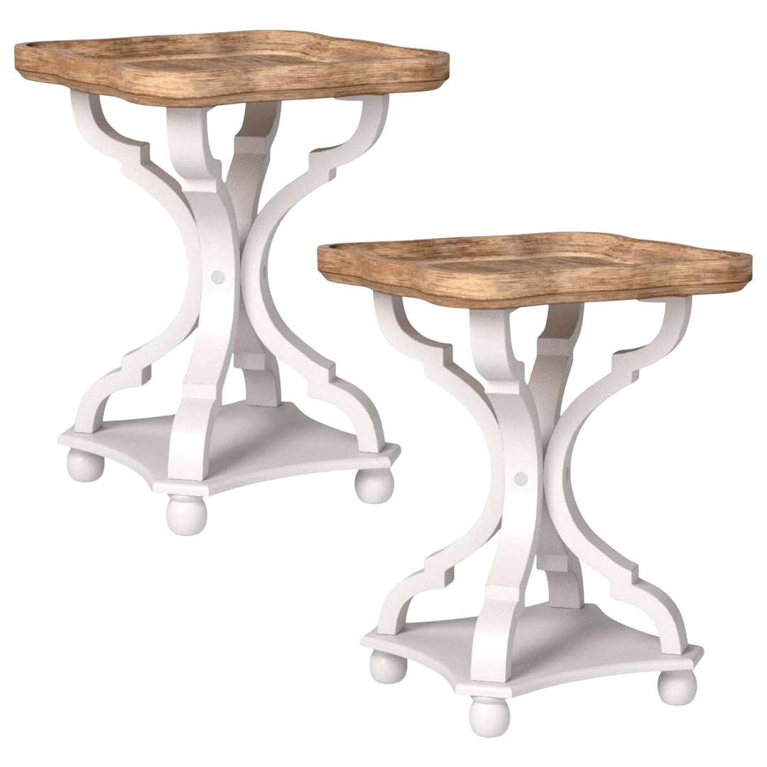 COZAYH Square Rustic Wooden Accent Tray Top Nightstand Side Table, Set of 2