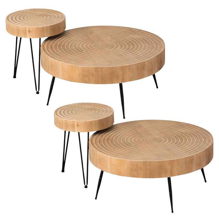 COZAYH 2 Piece Round Coffee Tables, Wooden Living Room Furniture, Ring, Set of 2