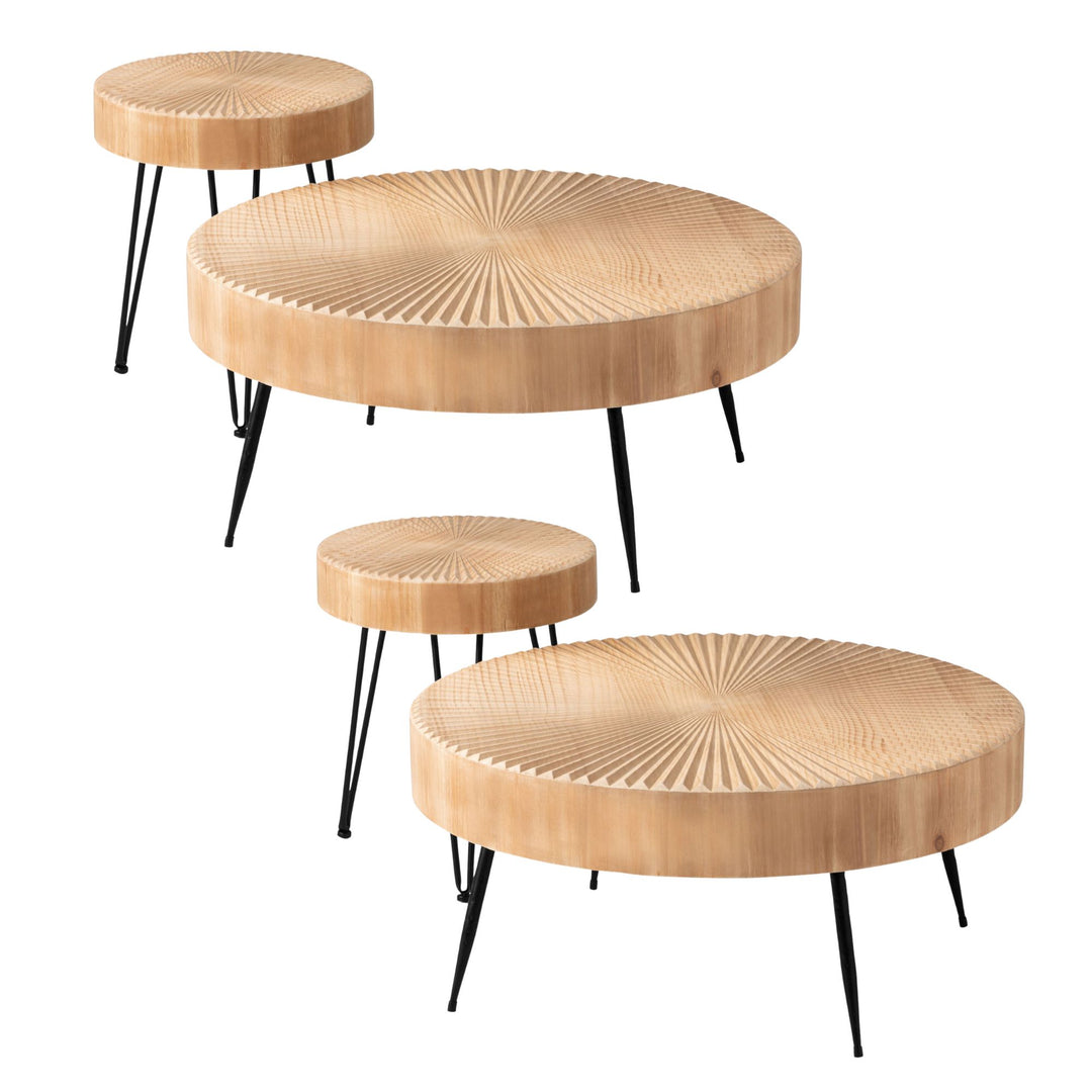 COZAYH 2 Piece Round Coffee Tables, Wood Living Room Furniture, Radial, Set of 2