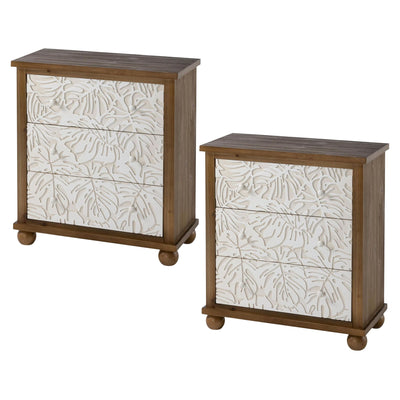 COZAYH Rustic Farmhouse Dresser with Carved Leaves Pattern & 3 Drawers, Set of 2