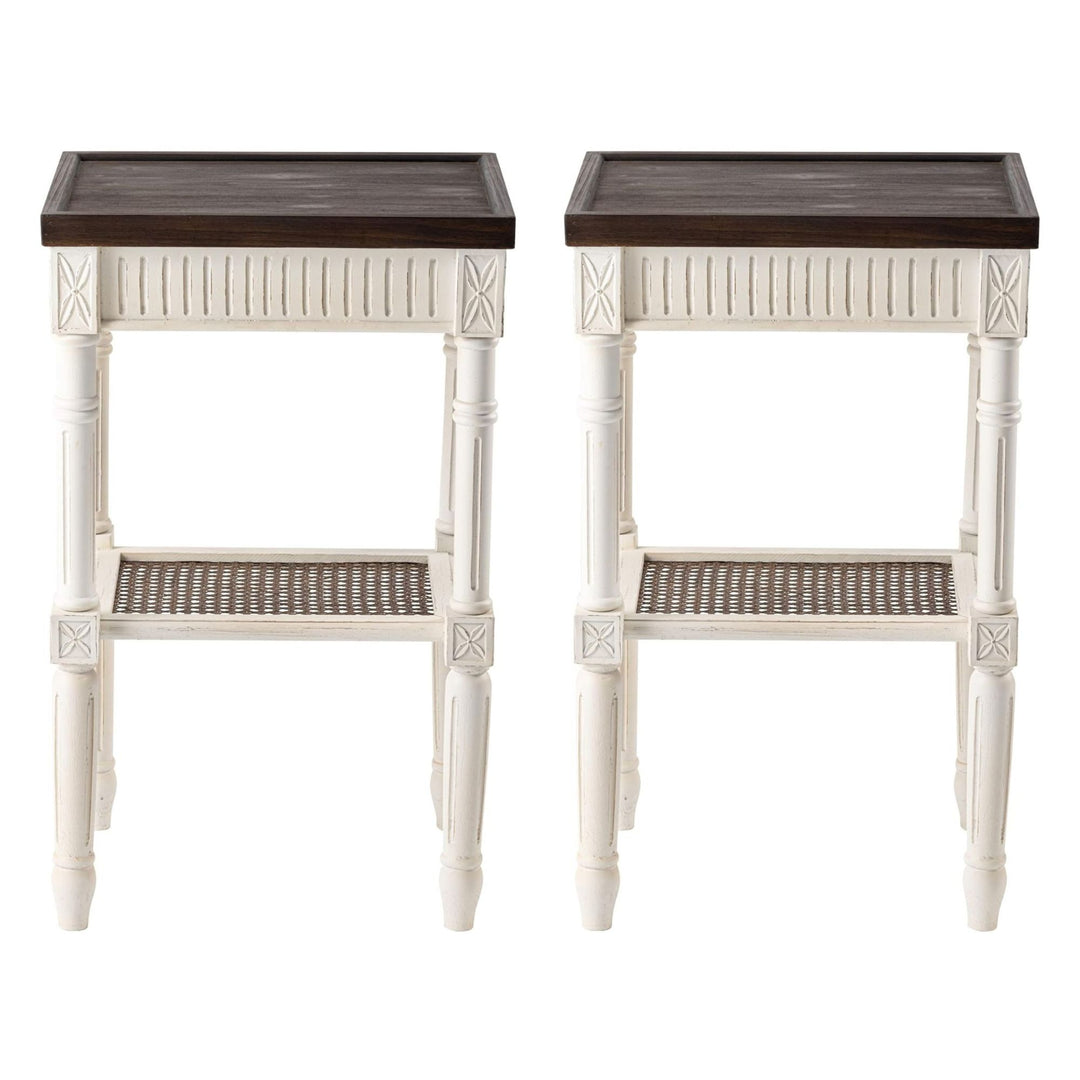 COZAYH Rustic Farmhouse Accent End Table, Wood Square Tray Top, White, Set of 2
