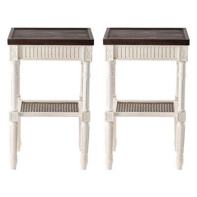 COZAYH French Country Accent End Table, Wood Tray Top Side Table, Brown & White