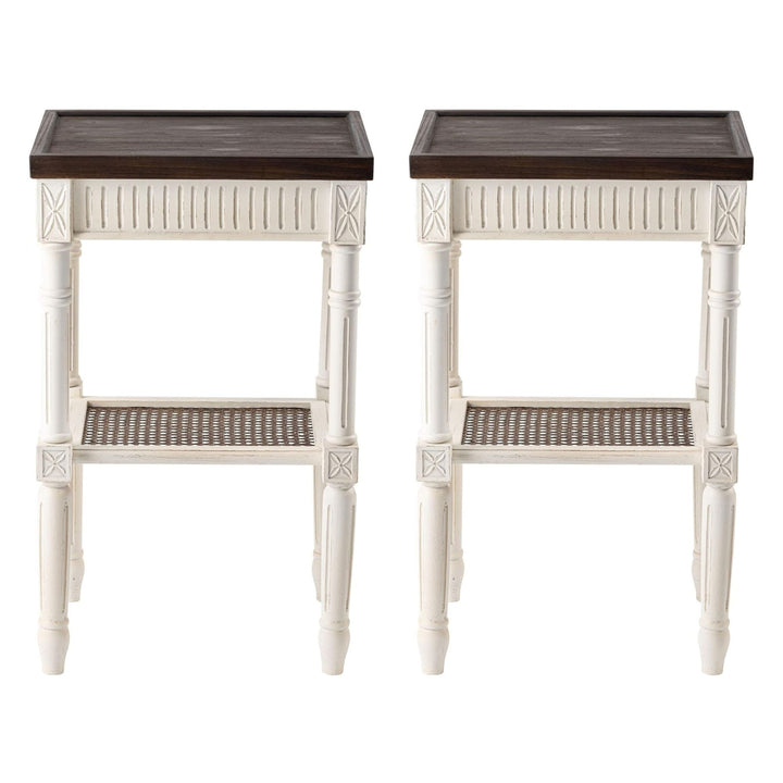 COZAYH Rustic Farmhouse Accent End Table, Wood Square Tray Top, White, Set of 2