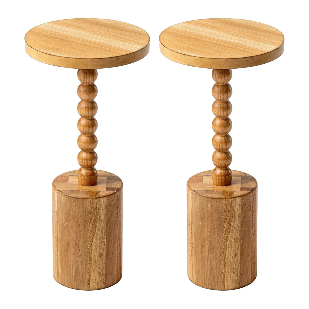 COZAYH Farmhouse Pedestal Side Table for Living Room & Bedrooms, Brown, Set of 2