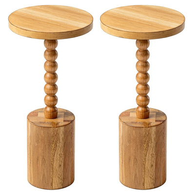 COZAYH Farmhouse Pedestal Side Table for Living Room & Bedrooms, Brown, Set of 2
