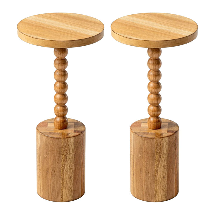 COZAYH Farmhouse Pedestal Side Table for Living Room & Bedrooms, Brown, Set of 2