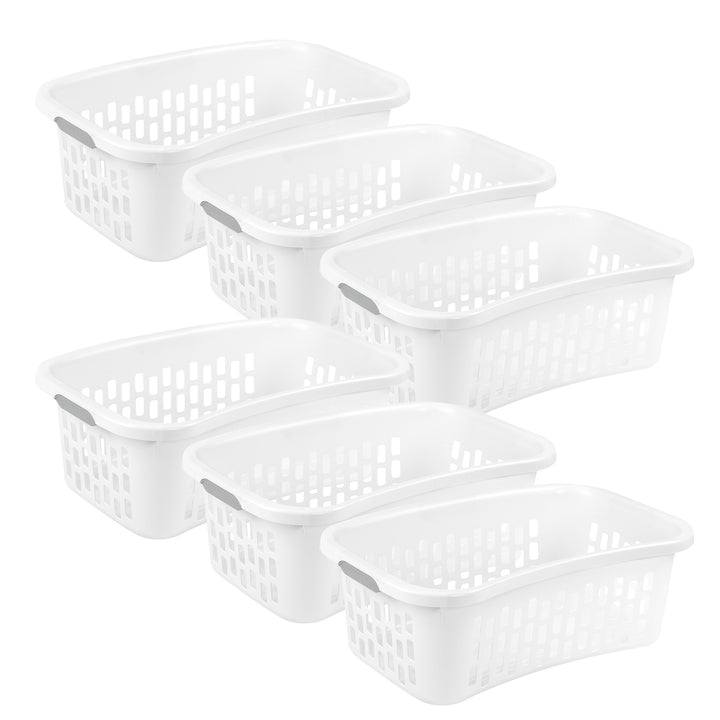 Sterilite HipHold Laundry Basket, 1.5 Bushel Plastic Hamper, White, 6 Pack