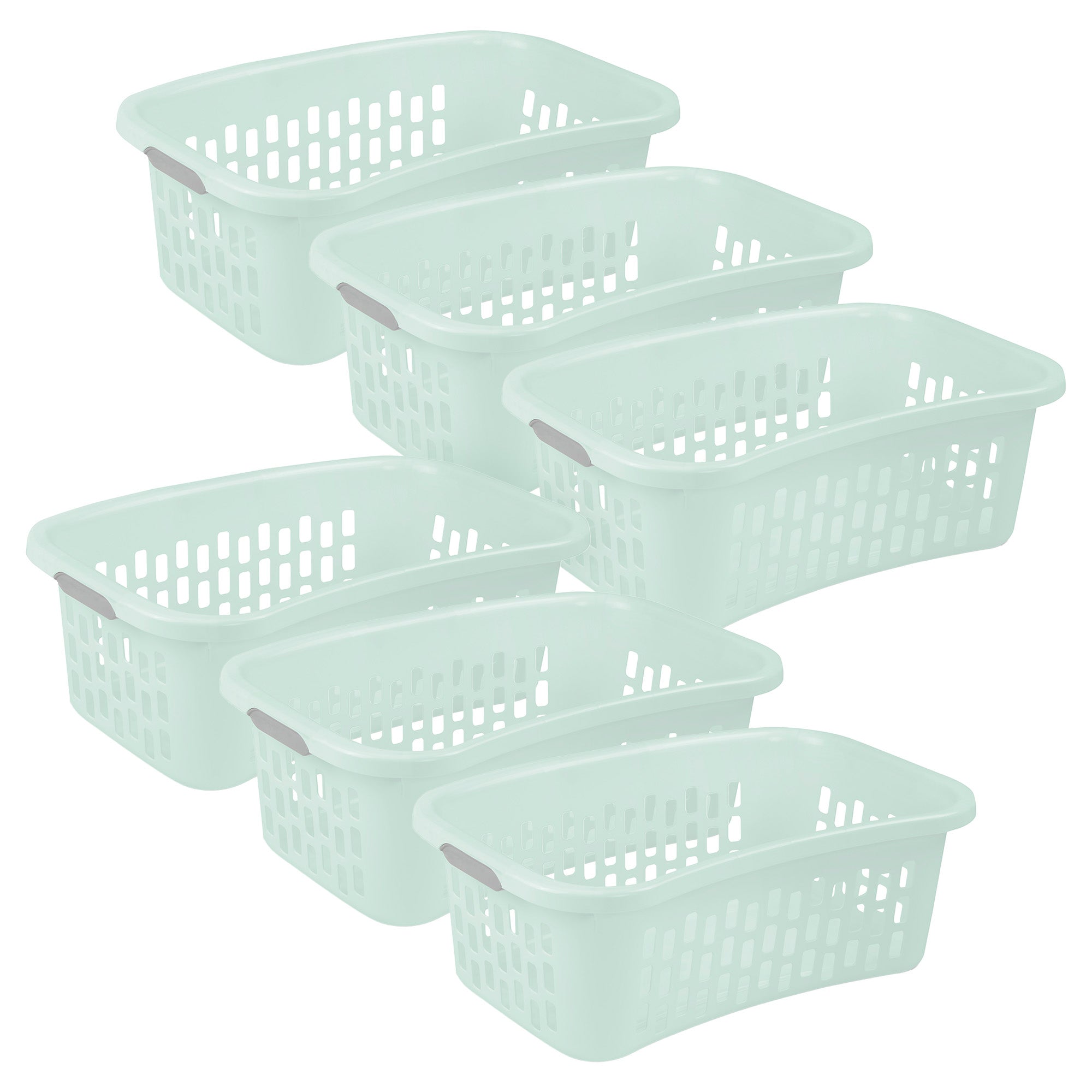 Sterilite HipHold Laundry Basket, 1.5 Bushel Plastic Clothes Hamper, Mint, 6 Pk - VMInnovations