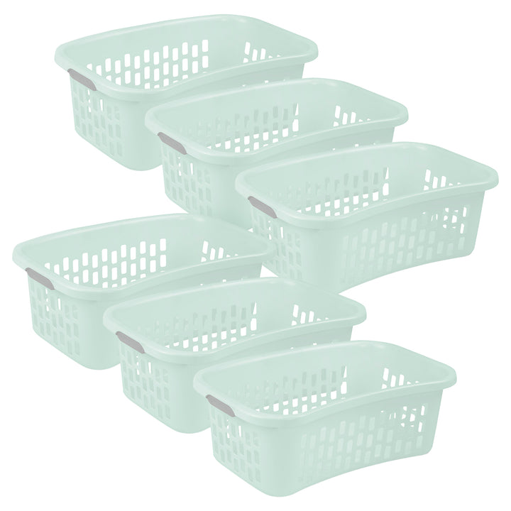 Sterilite HipHold Laundry Basket, 1.5 Bushel Plastic Clothes Hamper, Mint, 6 Pk