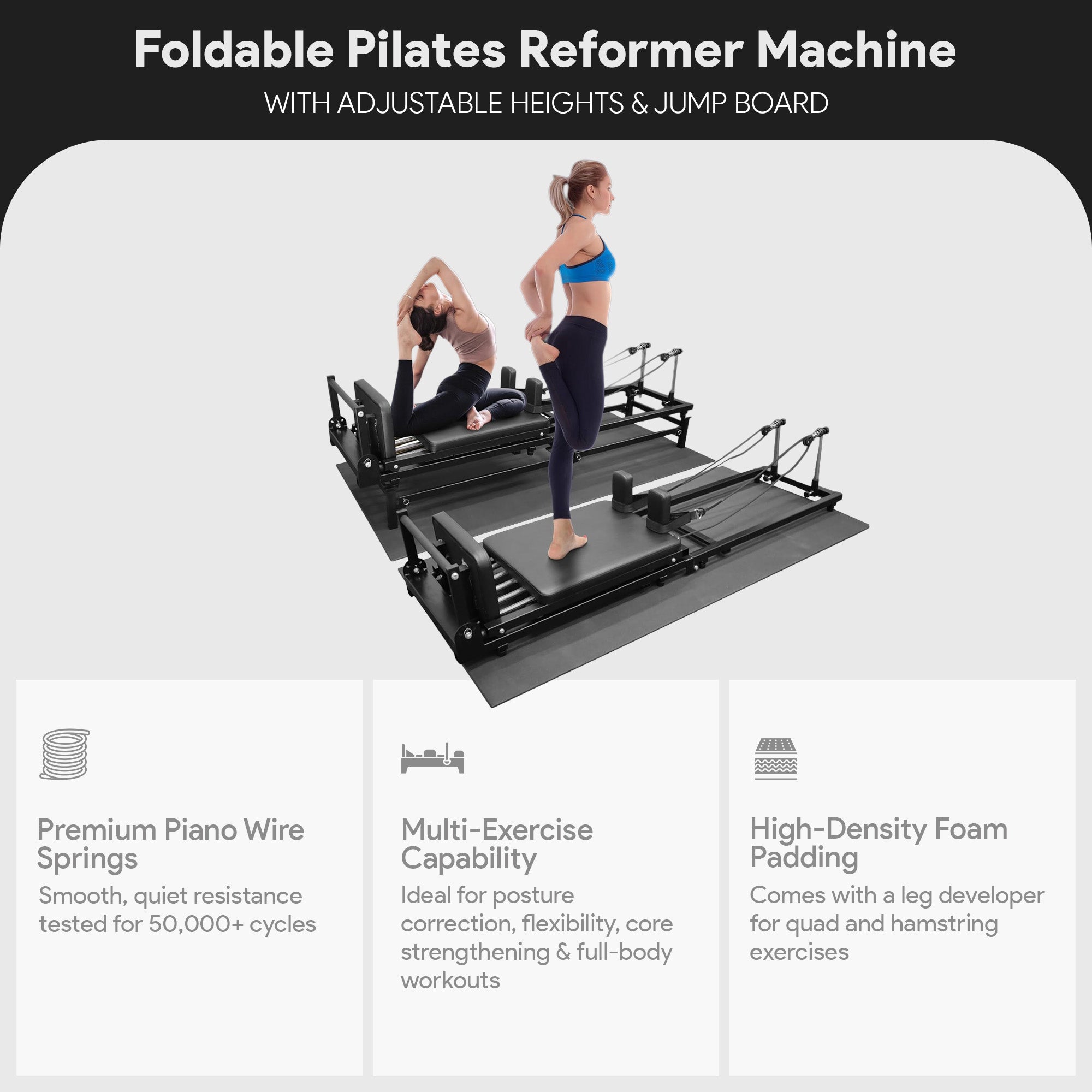 BalanceFrom Foldable Pilates Reformer Machine w/ Adjustable Heights & Jump Board - VMInnovations
