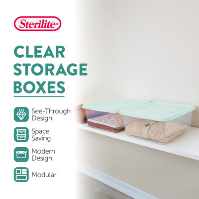 Sterilite 12Qt Storage Boxes, Clear Plastic Containers with Lid, Set of 12, Mint
