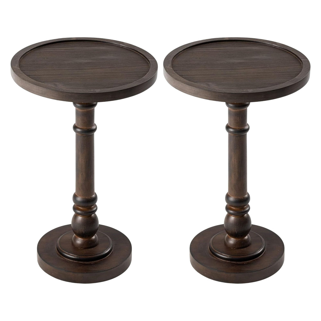 COZAYH Pedestal Tray Top End Table for Drink, Lamp, Plant, Dark Brown, Set of 2