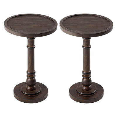 COZAYH Pedestal Tray Top End Table for Drink, Lamp, Plant, Dark Brown, Set of 2 - VMInnovations