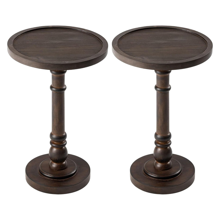 COZAYH Pedestal Tray Top End Table for Drink, Lamp, Plant, Dark Brown, Set of 2