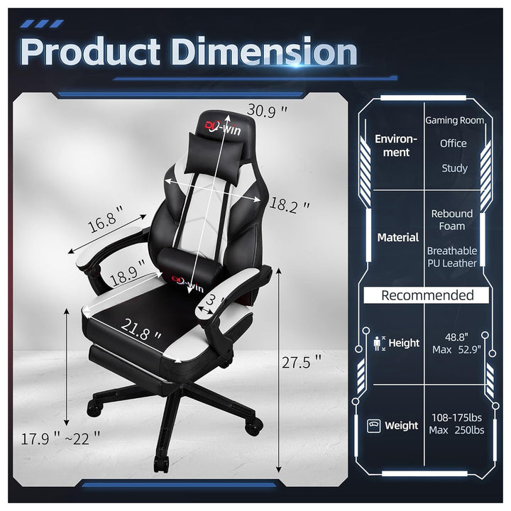 DL-win Gaming Chair w/Footrest, Ergonomic High Back Computer Chair (Open Box) - VMInnovations