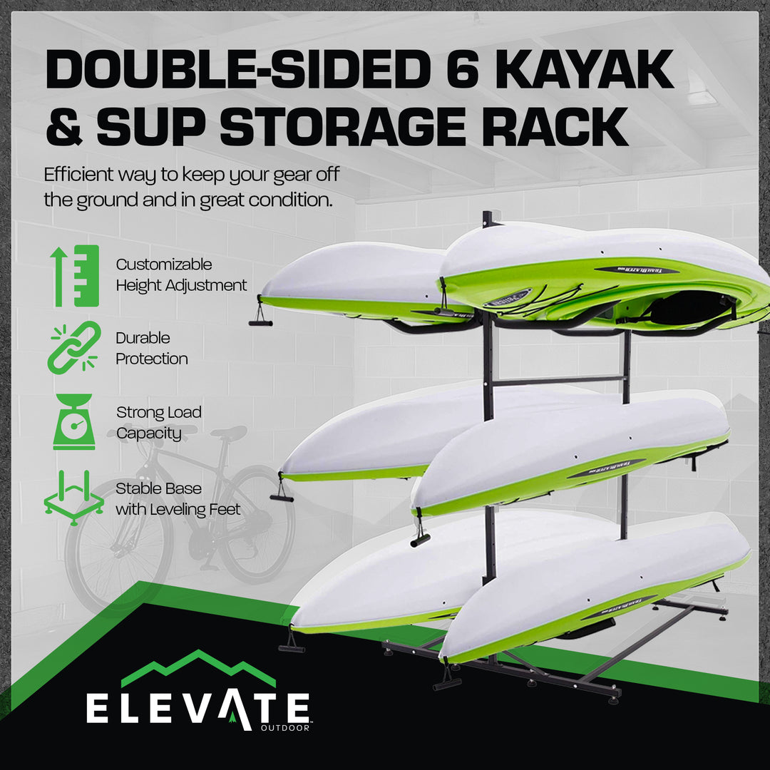 Elevate Outdoor Double-Sided Freestanding Storage Rack for 6 Kayaks or SUPs