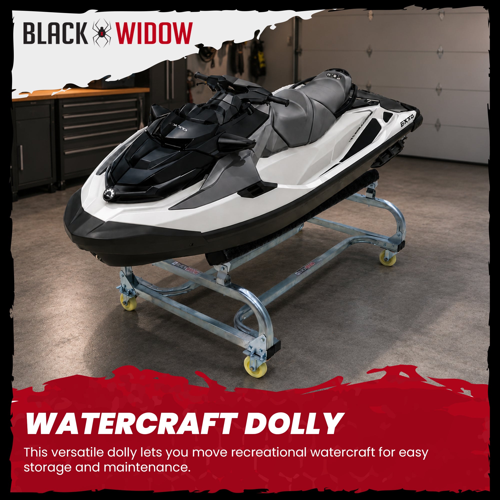 Black Widow Personal Watercraft Dolly for Jet Skis, Jon Boats and Inflatables - VMInnovations