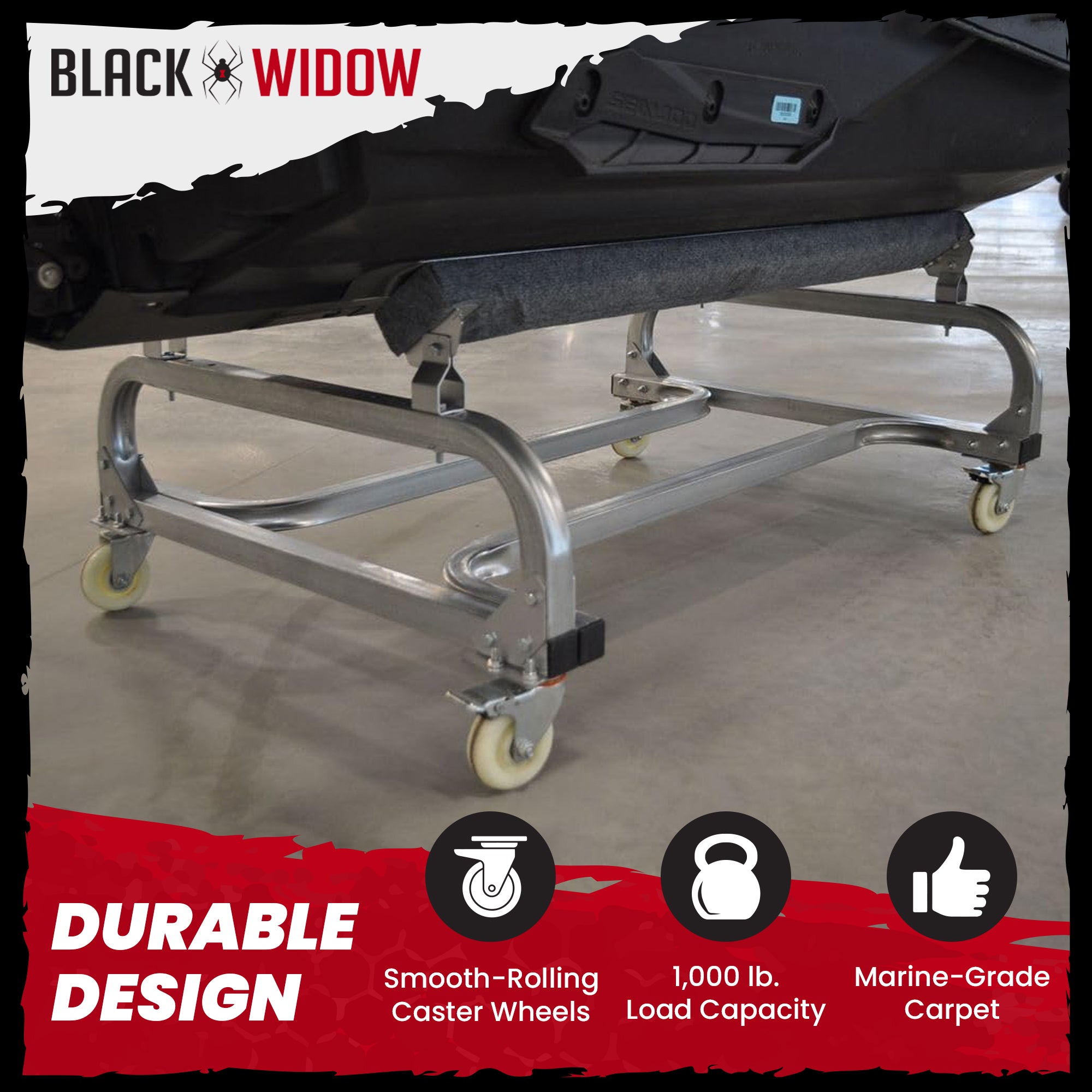 Black Widow Personal Watercraft Dolly for Jet Skis, Jon Boats and Inflatables - VMInnovations
