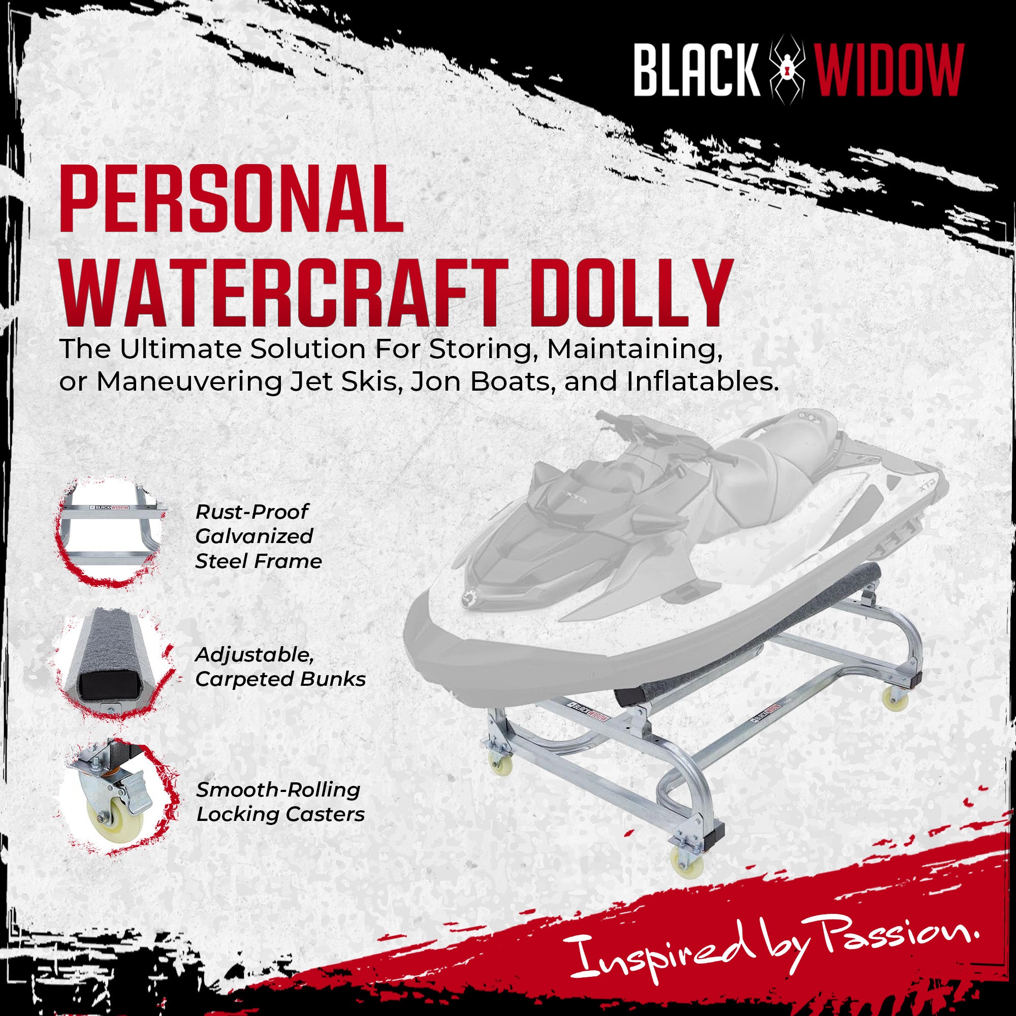 Black Widow Personal Watercraft Dolly for Jet Skis, Jon Boats and Inflatables - VMInnovations