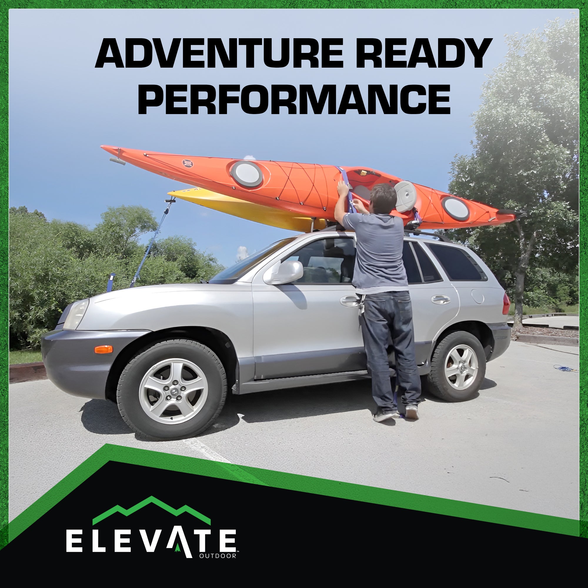 Elevate Outdoor T-Rack Kayak Roof Carrier Rack with 2 98" Safety Tie-Down Straps (Used)