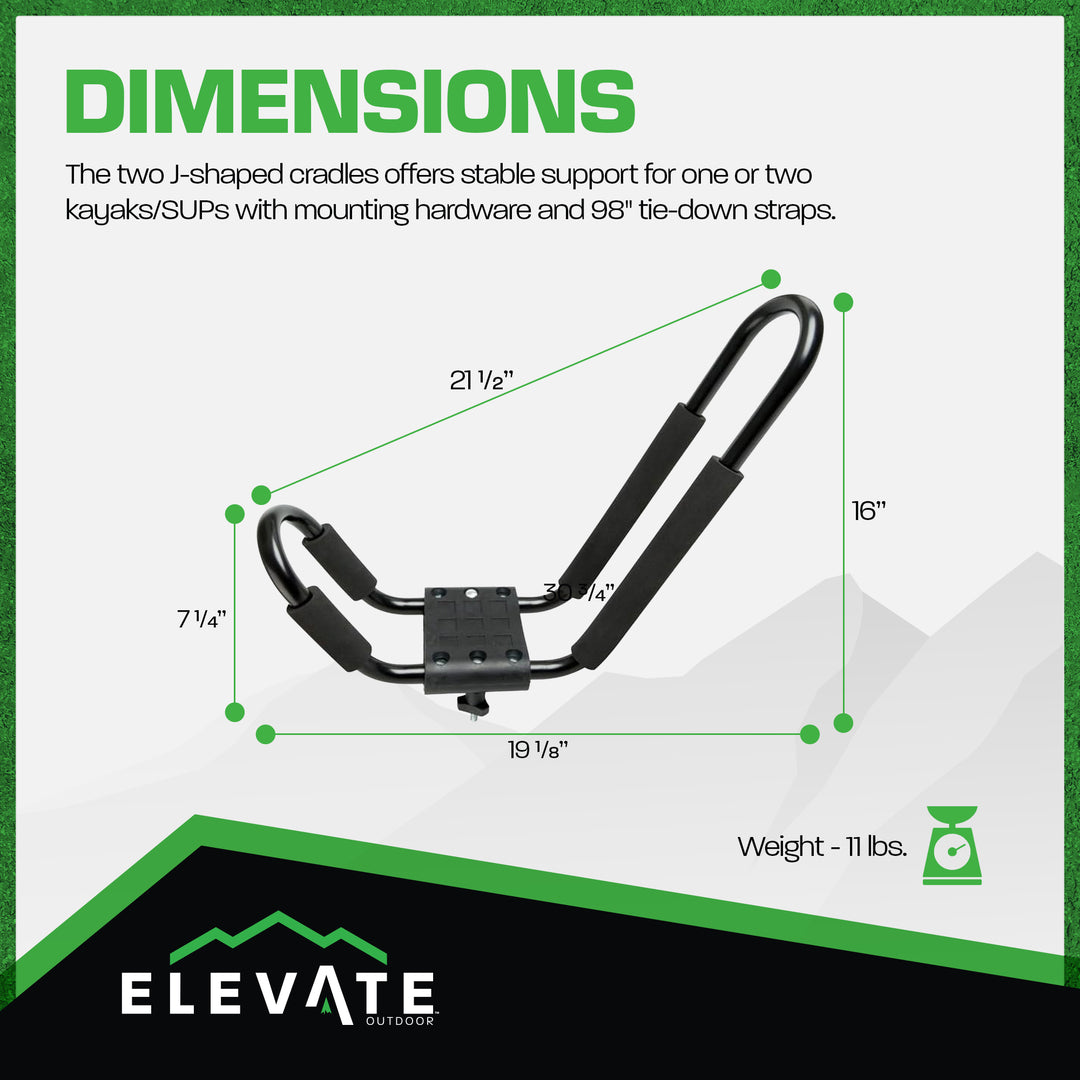 Elevate Outdoor T-Rack Kayak Roof Carrier Rack with 2 98" Safety Tie-Down Straps