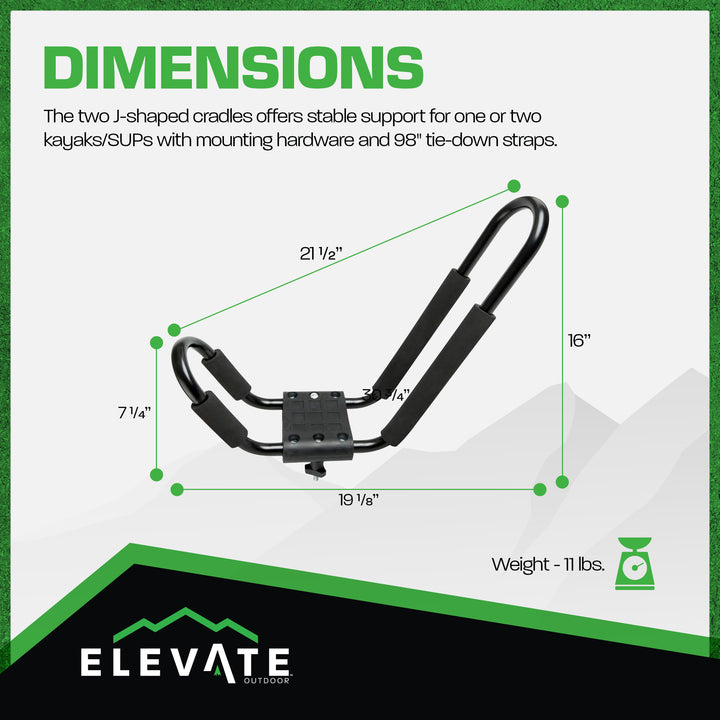 Elevate Outdoor T-Rack Kayak Roof Carrier Rack with 2 98" Safety Tie-Down Straps