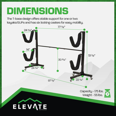 Elevate Outdoor Freestanding Storage Rack for 2 Kayaks or SUPs, 175 lb. Capacity - VMInnovations