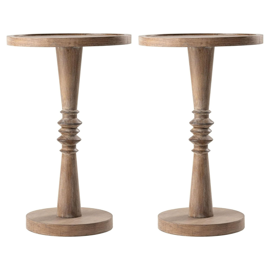 COZAYH Pedestal Tray Top End Table for Drinks, Lamps or Plants, Brown, Set of 2