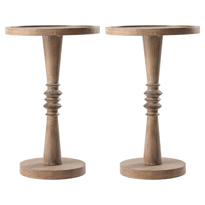 COZAYH Pedestal Tray Top End Table for Drinks, Lamps or Plants, Brown, Set of 2