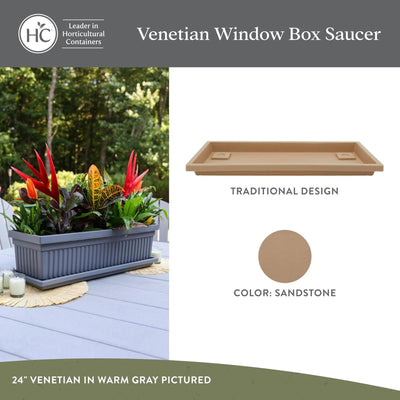 The HC Companies Venetian Rectangle Tray, 17.5" Saucer for 18" Planter,Sandstone - VMInnovations
