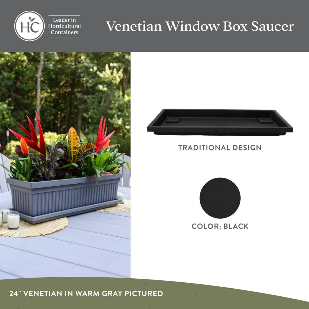 The HC Companies Venetian Rectangular Plant Tray, Plastic Drip Saucer, Black