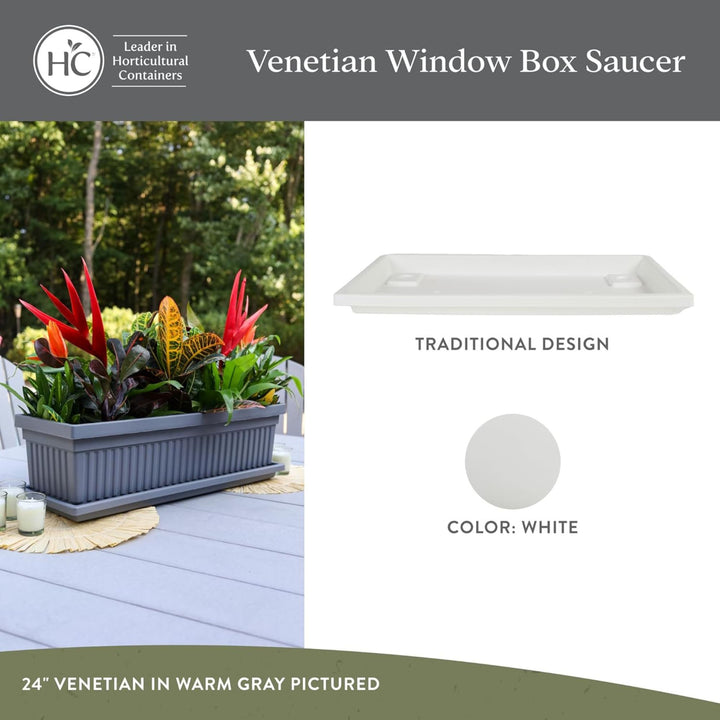 The HC Companies Venetian Rectangular Plant Tray, Plastic Drip Saucer, White