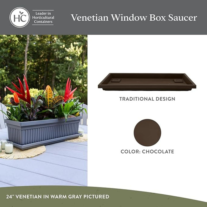 The HC Companies Venetian Rectangular Plant Tray, Plastic Drip Saucer, Chocolate