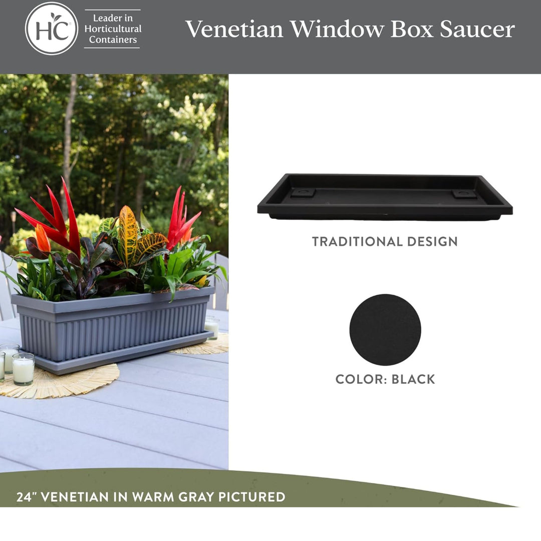 The HC Companies Venetian Rectangular Plant Tray, Plastic Drip Saucer, Black