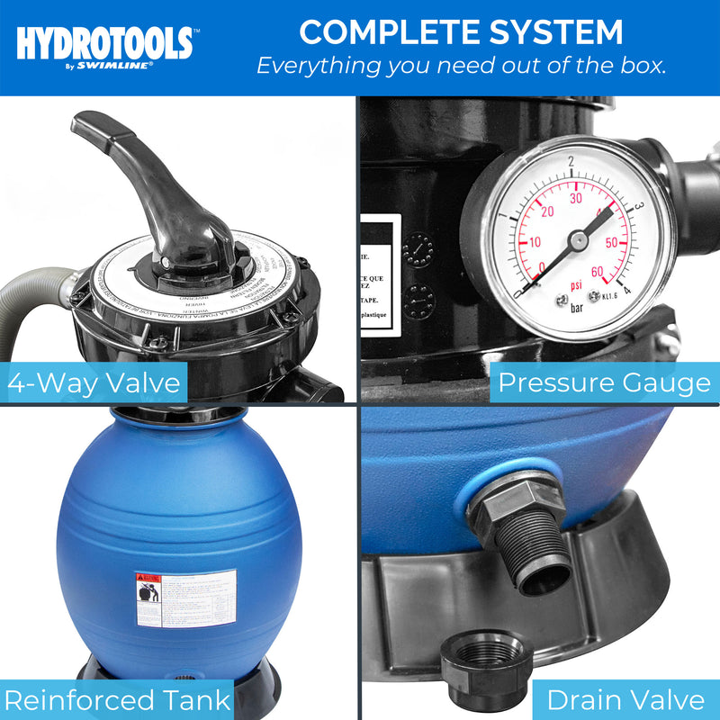 HYDROTOOLS by Swimline 12" Sand Filter Combo w/ Stand, 1900 GPH, 42lb Capacity