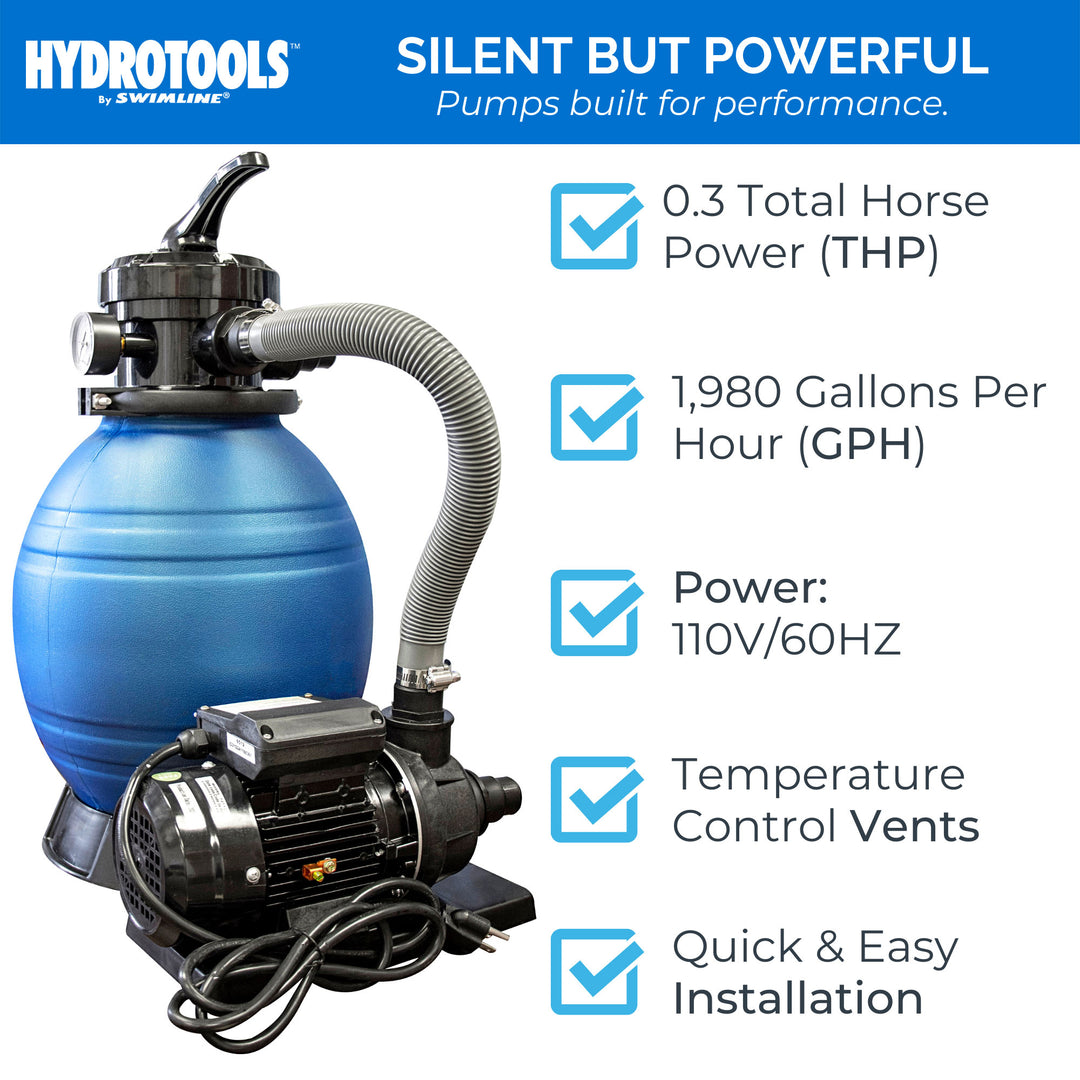 HYDROTOOLS by Swimline 12" Sand Filter Combo w/ Stand, 1900 GPH, 42lb Capacity