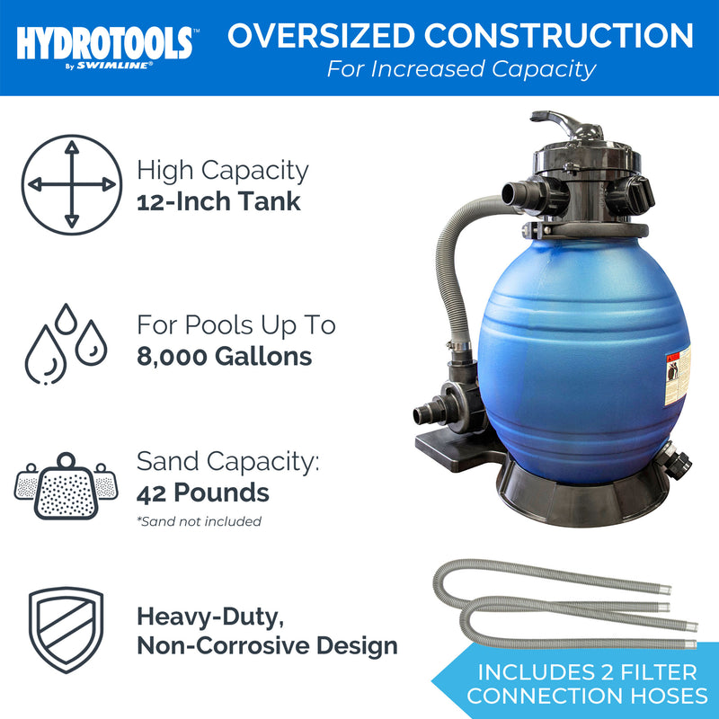 HYDROTOOLS by Swimline 12" Sand Filter Combo w/ Stand, 1900 GPH, 42lb Capacity
