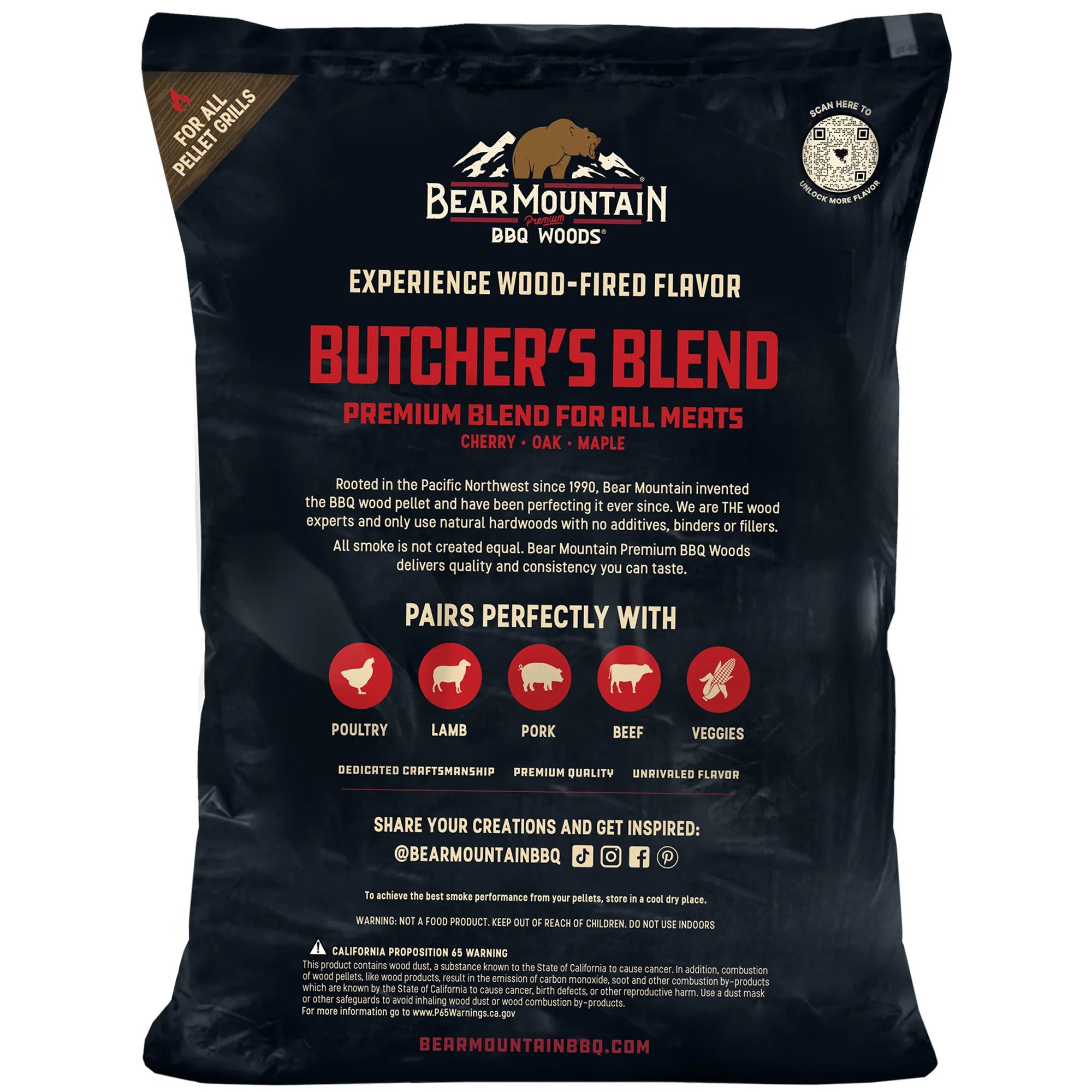 Bear Mountain BBQ All-Natural Woods Butcher's Blend Smoker Pellets, 20 Lb Bag - VMInnovations