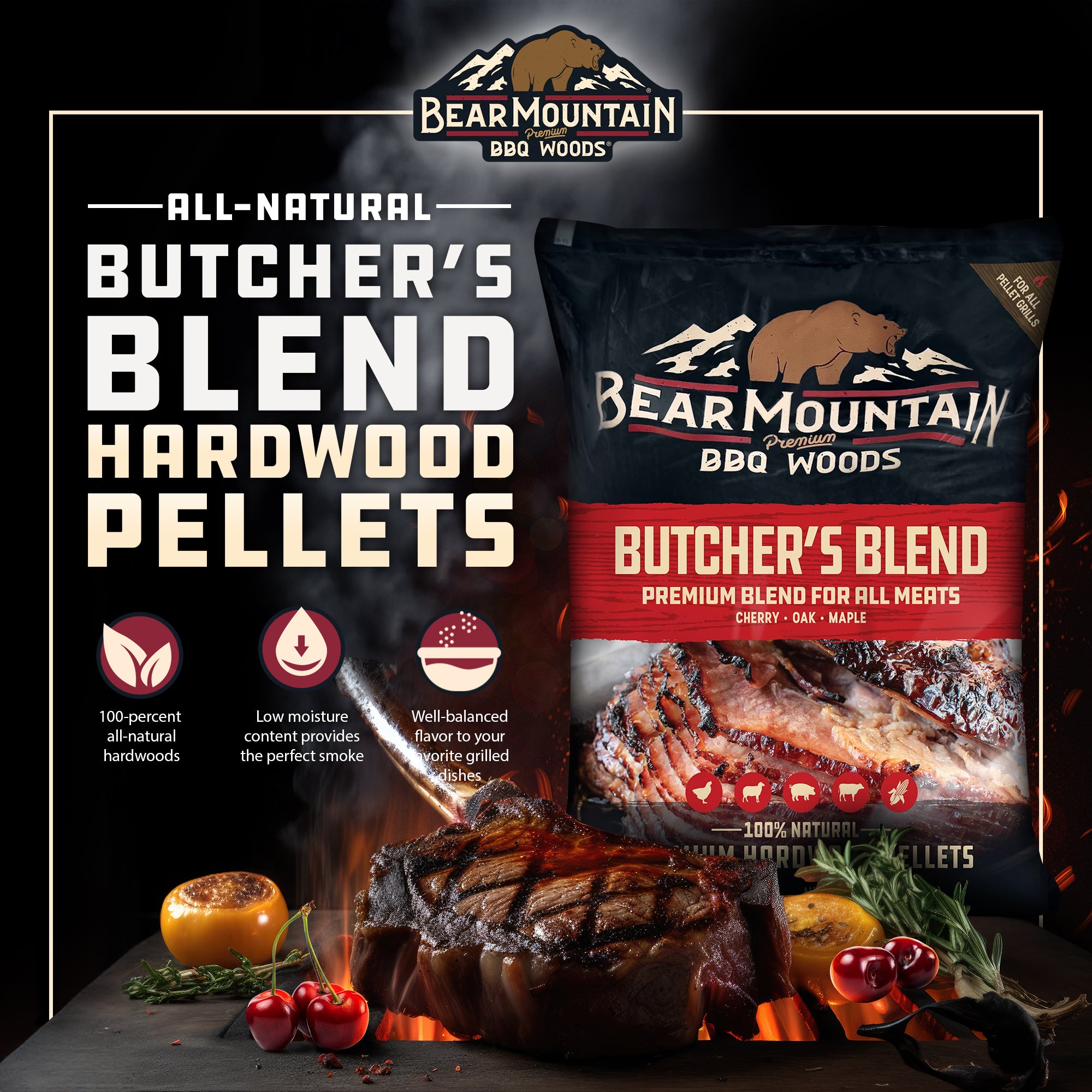 Bear Mountain BBQ All-Natural Woods Butcher's Blend Smoker Pellets, 20 Lb Bag - VMInnovations