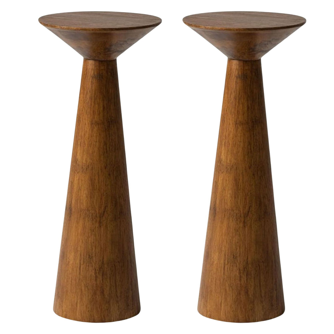 COZAYH Pedestal Tall Round Table for Living Rooms or Bedrooms, Walnut, Set of 2