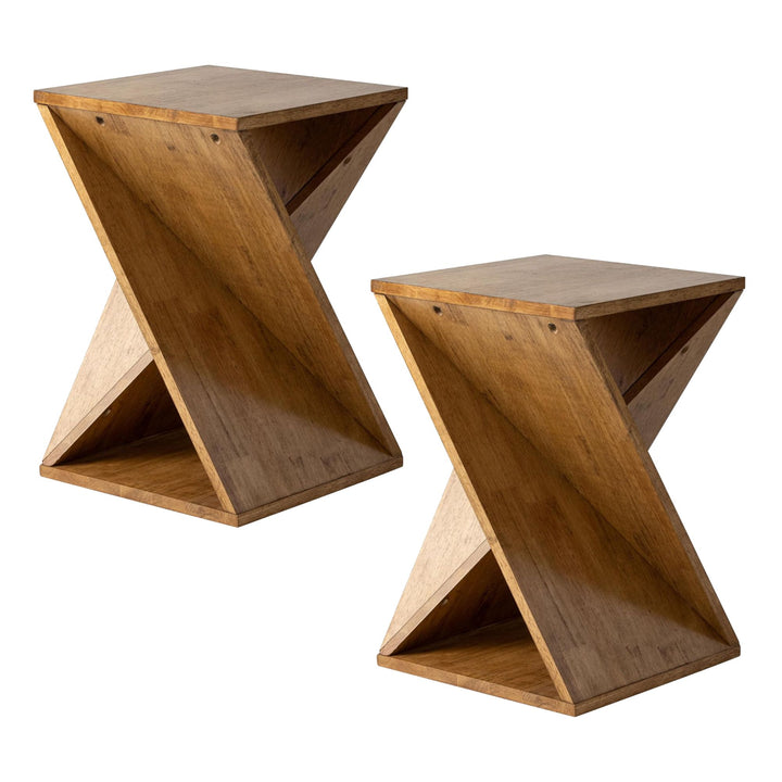 COZAYH Farmhouse End Table, Square Solid Living Room Pedestal, Brown, Set of 2