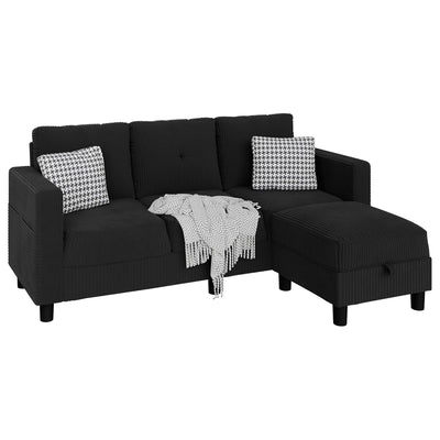 JAMFLY Sectional Sofa Couch with Ottoman, L Shaped 3 Seat Furniture, Black (Used) - VMInnovations