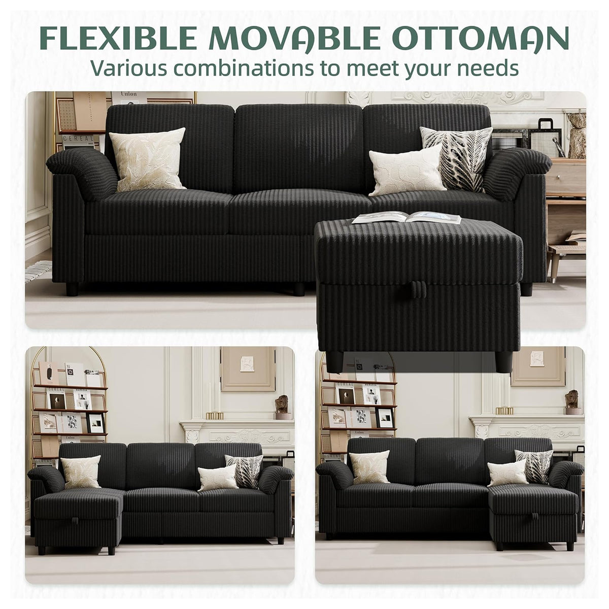 Vongrasig 79" Sectional Sofa w/Ottoman, L Shaped 3 Seat Furniture (For Parts) - VMInnovations