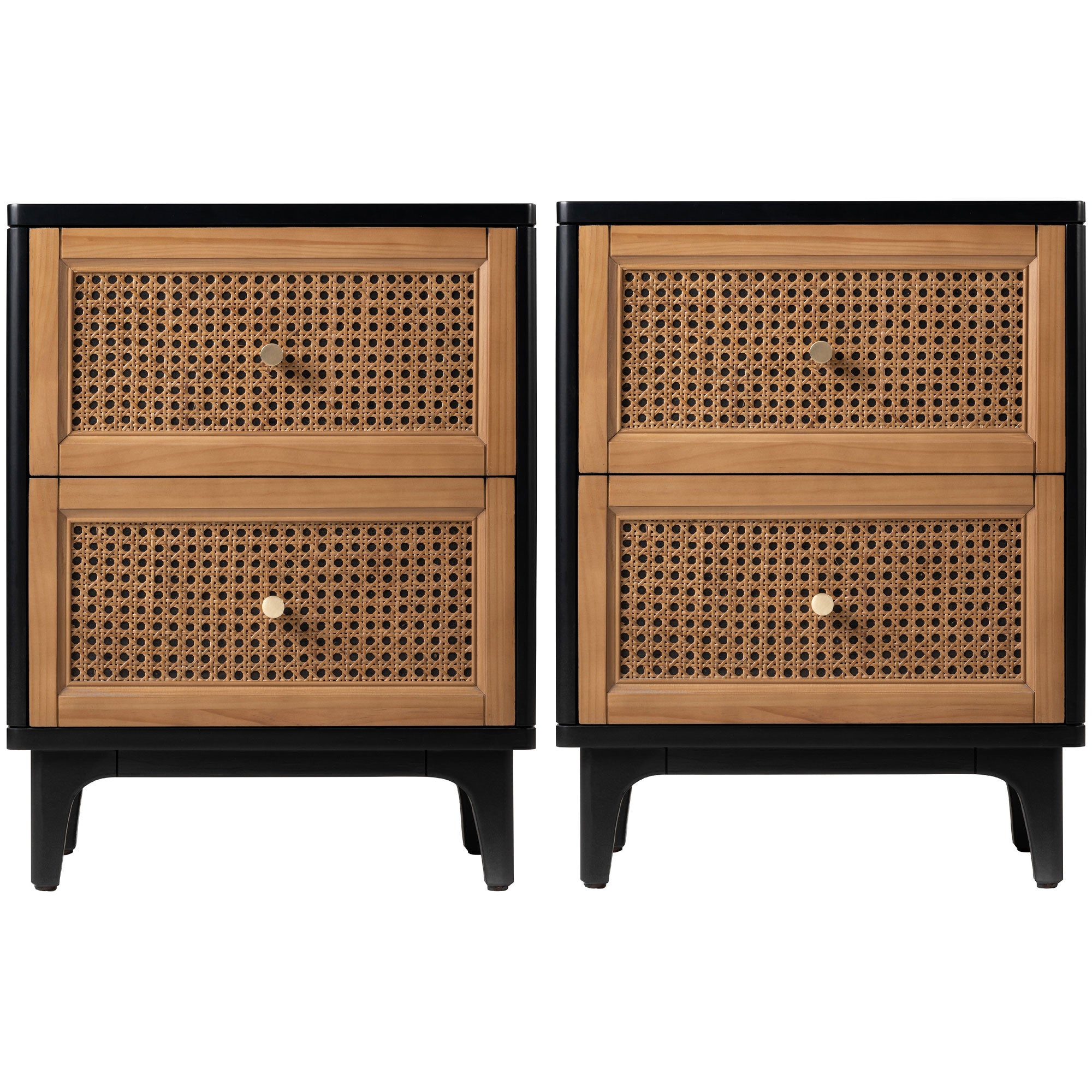 COZAYH Modern Farmhouse 2 Drawer Nightstand, Bedside End Table, Black, Set of 2