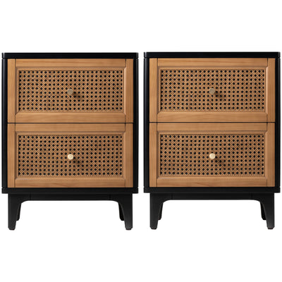 COZAYH Modern Farmhouse 2 Drawer Nightstand, Bedside End Table, Black, Set of 2