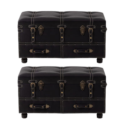 COZAYH Vintage Storage Bench, Upholstered Wooden Ottoman Chest, Black, Set of 2 - VMInnovations
