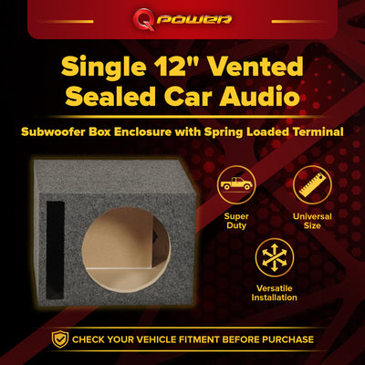 Q Power Single 12-Inch Vented Heavy Duty Subwoofer Enclosure, Charcoal Grey - VMInnovations