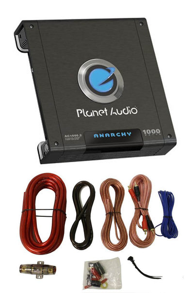 PLANET AUDIO ANARCHY AC1000.2 1000W 2 Channel Car Amplifier+4 Gauge Amp Kit